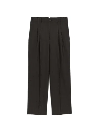 Ami Alexandre Mattiussi Grey High-waisted Carrot-fit Striped Wool Trousers In Black