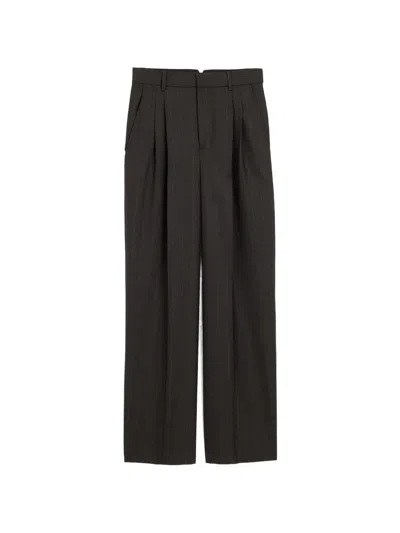 Ami Alexandre Mattiussi Grey High-waisted Wide-leg Striped Wool Trousers In Brown