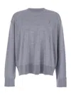 Ami Alexandre Mattiussi Grey Crew Neck Sweater With Embroidered Logo On The Front In Wool Man In Gray