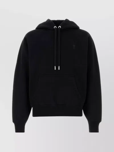 AMI ALEXANDRE MATTIUSSI HOODED COTTON SWEATSHIRT WITH KANGAROO POCKET AND RIBBED FINISH