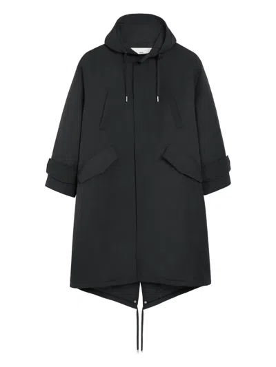 Ami Alexandre Mattiussi Long Grey Polyamide Jacket With Adjustable Hood And Flap Pockets In Black