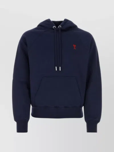 Ami Alexandre Mattiussi Hooded Sweatshirt With Cotton Pouch Pocket In Blue