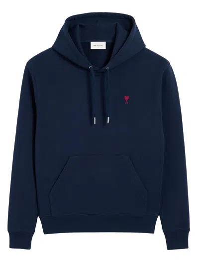 Ami Alexandre Mattiussi Ami De Coeur Drawstring Hooded Sweatshirt In Blue