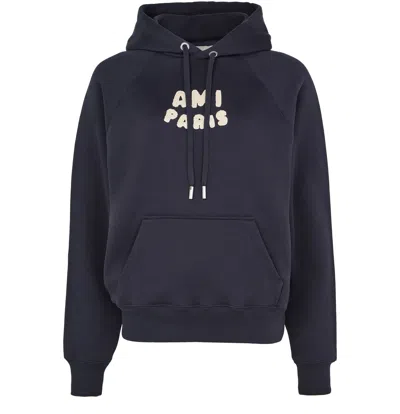 Ami Alexandre Mattiussi Ami Paris Logo-print Hoodie In Bleu Marine