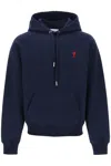 Ami Alexandre Mattiussi Ami Navy Blue Cotton Jersey Hoodie With Signature Monogram In Blue