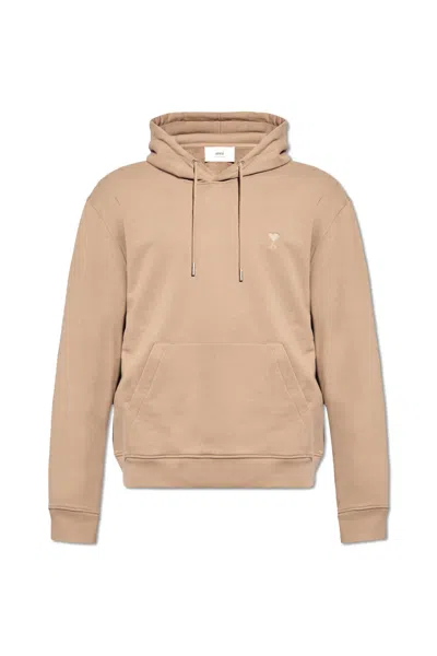 Ami Alexandre Mattiussi Hoodie With Logo In Taupe Clair