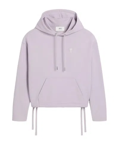 Ami Alexandre Mattiussi Ami Paris Ami De Coeur Drawstring Cropped Hoodie In Purple
