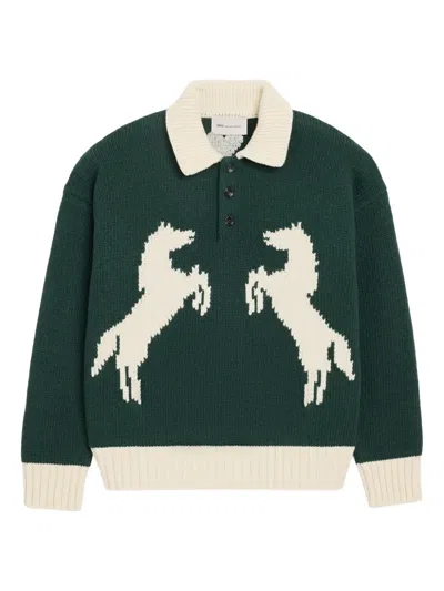 Ami Alexandre Mattiussi Horse-intarsia Polo Shirt In Green