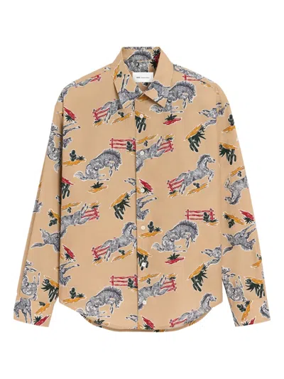 Ami Alexandre Mattiussi Boxy Shirt With Horse Print In Neutral