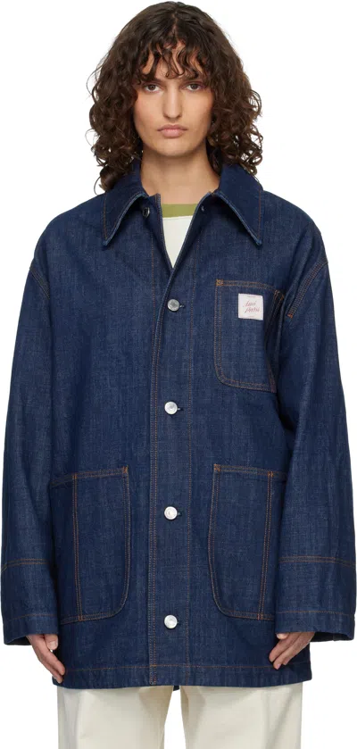 Ami Alexandre Mattiussi Indigo Cotton 'ami Paris Heritage' Label Worker Jacket In Blue