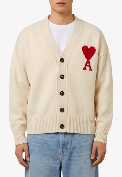 Ami Alexandre Mattiussi Intarsia Knit Ami De Coeur Cardigan In Black