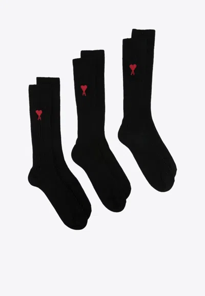 Ami Alexandre Mattiussi Intarsia Knit Ami De Coeur Socks - Set Of 3