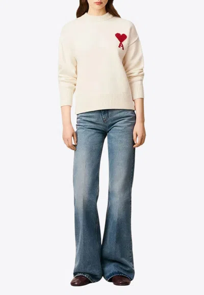 AMI ALEXANDRE MATTIUSSI INTARSIA KNIT AMI DE COEUR WOOL SWEATER