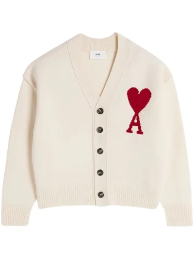 Ami Alexandre Mattiussi Ami Intarsia-knit V-neck Wool Cardigan In White