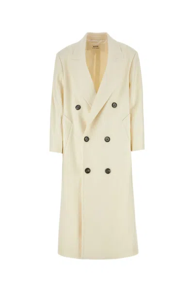 AMI ALEXANDRE MATTIUSSI IVORY WOOL BLEND OVERSIZE COAT