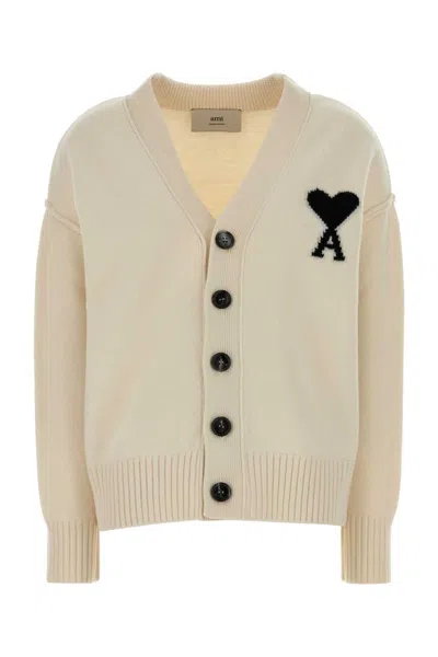 AMI ALEXANDRE MATTIUSSI IVORY WOOL CARDIGAN