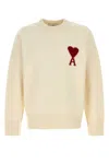 Ami Alexandre Mattiussi Heart Friend Wool Sweater With Exposed Stitching In Neutral