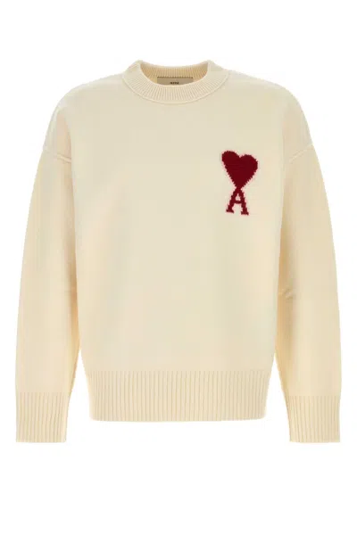 Ami Alexandre Mattiussi Ivory Wool Sweater In Neutral