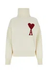 Ami Alexandre Mattiussi High-necked Long-sleeved Wool Sweater In Off-whitered
