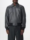 Ami Alexandre Mattiussi Mens Anthracite Regular-fit Spread-collar Leather Jacket In Gray