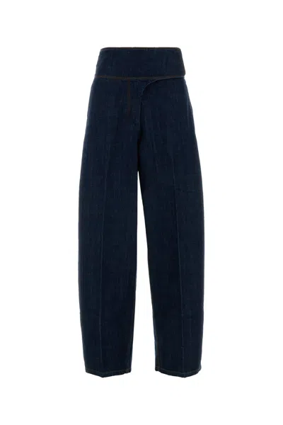 Ami Alexandre Mattiussi High Waist Denim Trousers Contrast Stitching In Blue