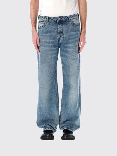 Ami Alexandre Mattiussi Ami Straight-leg Denim Jeans With Faded Blue Wash And Leather Accent