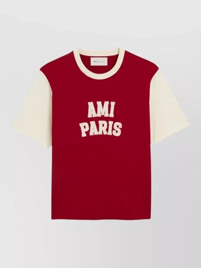 Ami Alexandre Mattiussi Burgundy Jersey T-shirt With Cream Color-block Design In Red