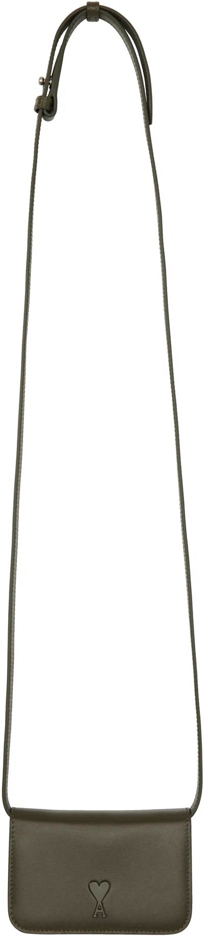 Ami Alexandre Mattiussi Khaki Ami De Coeur Strap Card Holder In Black
