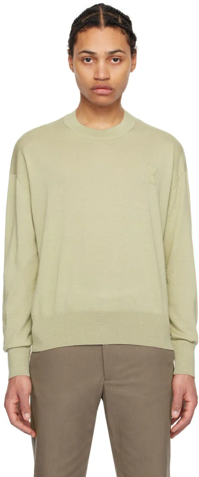 Ami Alexandre Mattiussi Khaki Ami De Cœur Sweater In 366 Heather Sage