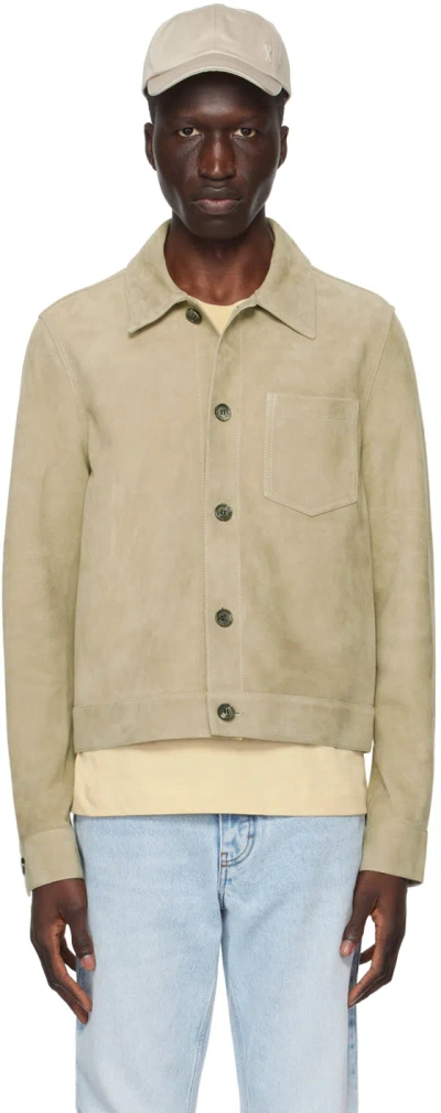 Ami Alexandre Mattiussi Khaki Buttoned Leather Jacket In Sauge/317