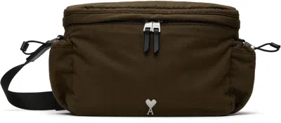 Ami Alexandre Mattiussi Khaki Canvas Ami De Coeur Messenger Bag In 377 Black Olive
