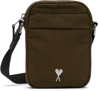 Ami Alexandre Mattiussi Khaki Canvas Small Ami De Coeur Crossbody Bag In Black Olive