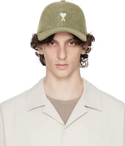 AMI ALEXANDRE MATTIUSSI KHAKI COTTON AMI DE COEUR EMBROIDERY CAP