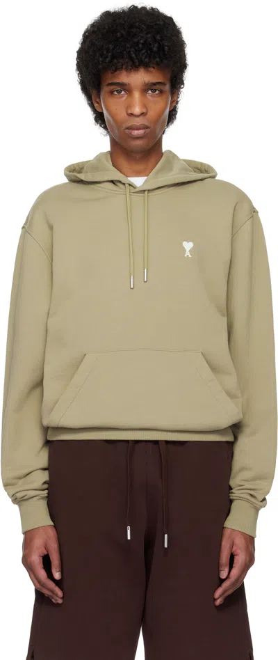 Ami Alexandre Mattiussi Khaki Cotton Ami De Coeur Hoodie In Green