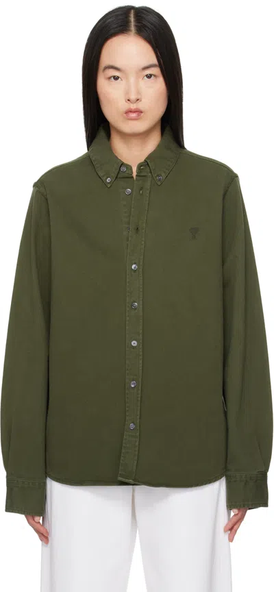 Ami Alexandre Mattiussi Khaki Cotton Button-down Ami De Coeur Shirt In Loden/376