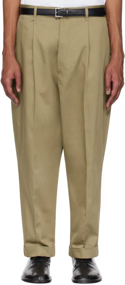 Ami Alexandre Mattiussi Khaki Cotton Carrot Oversized Trousers In 375 Laurel
