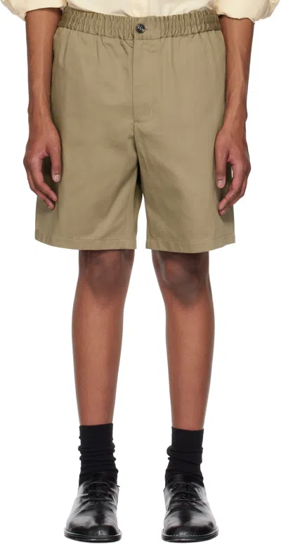 Ami Alexandre Mattiussi Khaki Cotton Elasticated Waist Shorts In 375 Laurel