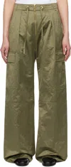 Ami Alexandre Mattiussi Khaki Cotton Satin Zipped Cargo Trousers In Loden/376