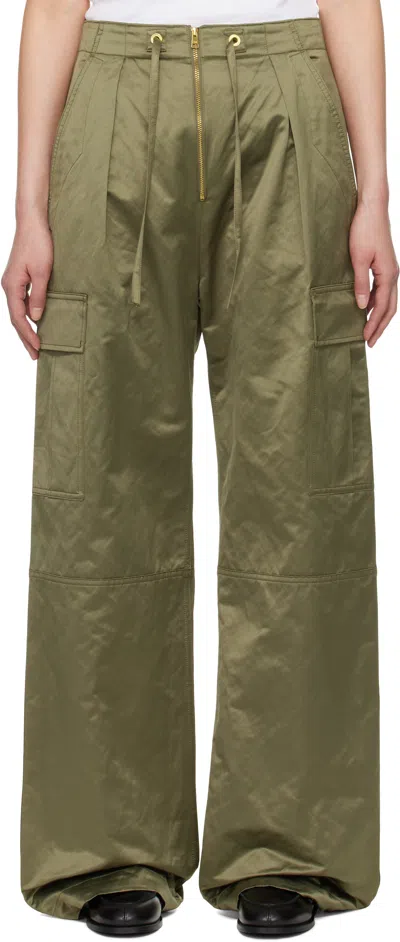 Ami Alexandre Mattiussi Khaki Cotton Satin Zipped Cargo Trousers In Loden/376