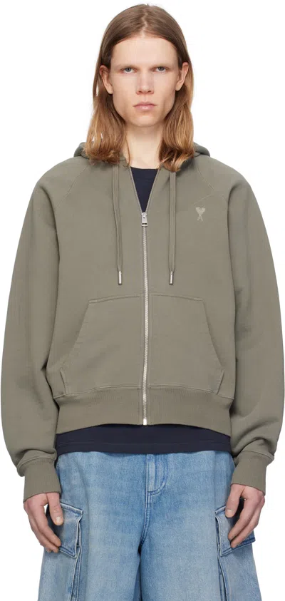 Ami Alexandre Mattiussi Khaki Cotton Tonal Ami De Coeur Hoodie In 0953 Smoke Grey