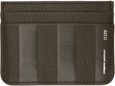 Ami Alexandre Mattiussi Khaki Leather Midi Card Holder In 377 Black Olive
