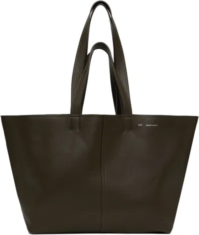 Ami Alexandre Mattiussi Khaki Leather Midi Tote In 377 Black Olive