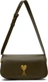 Ami Alexandre Mattiussi Khaki Leather Paris Paris Shoulder Bag In Black Olive