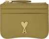 Ami Alexandre Mattiussi Khaki Leather Zipped Card Holder In Havana/vibrated Bras