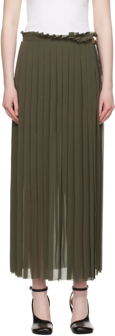 Ami Alexandre Mattiussi Khaki Pleated Midi Skirt