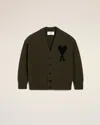 Ami Alexandre Mattiussi Khaki Wool Ami De Coeur Cardigan Black In Black/khaki