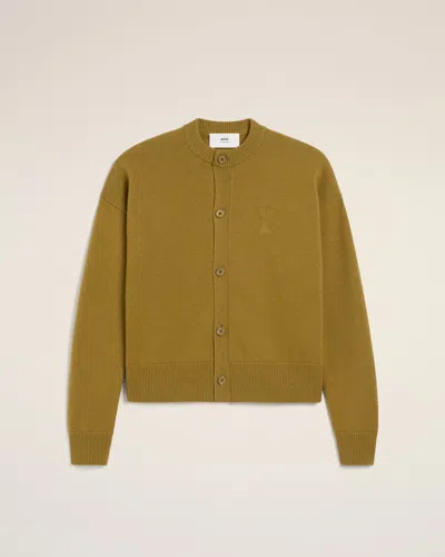 Ami Alexandre Mattiussi Khaki Wool Knit Ami De Coeur Crewneck Cardigan Green In Lichen