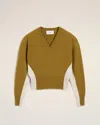 Ami Alexandre Mattiussi Khaki Wool Knit Bicolor V Neck Sweater Green In Lichen/mastic