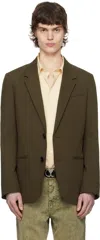 Ami Alexandre Mattiussi Khaki Wool Semi-lined Blazer In 377 Black Olive