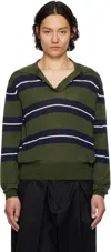 AMI ALEXANDRE MATTIUSSI KHAKI WOOL SILK TONAL STRIPED POLO